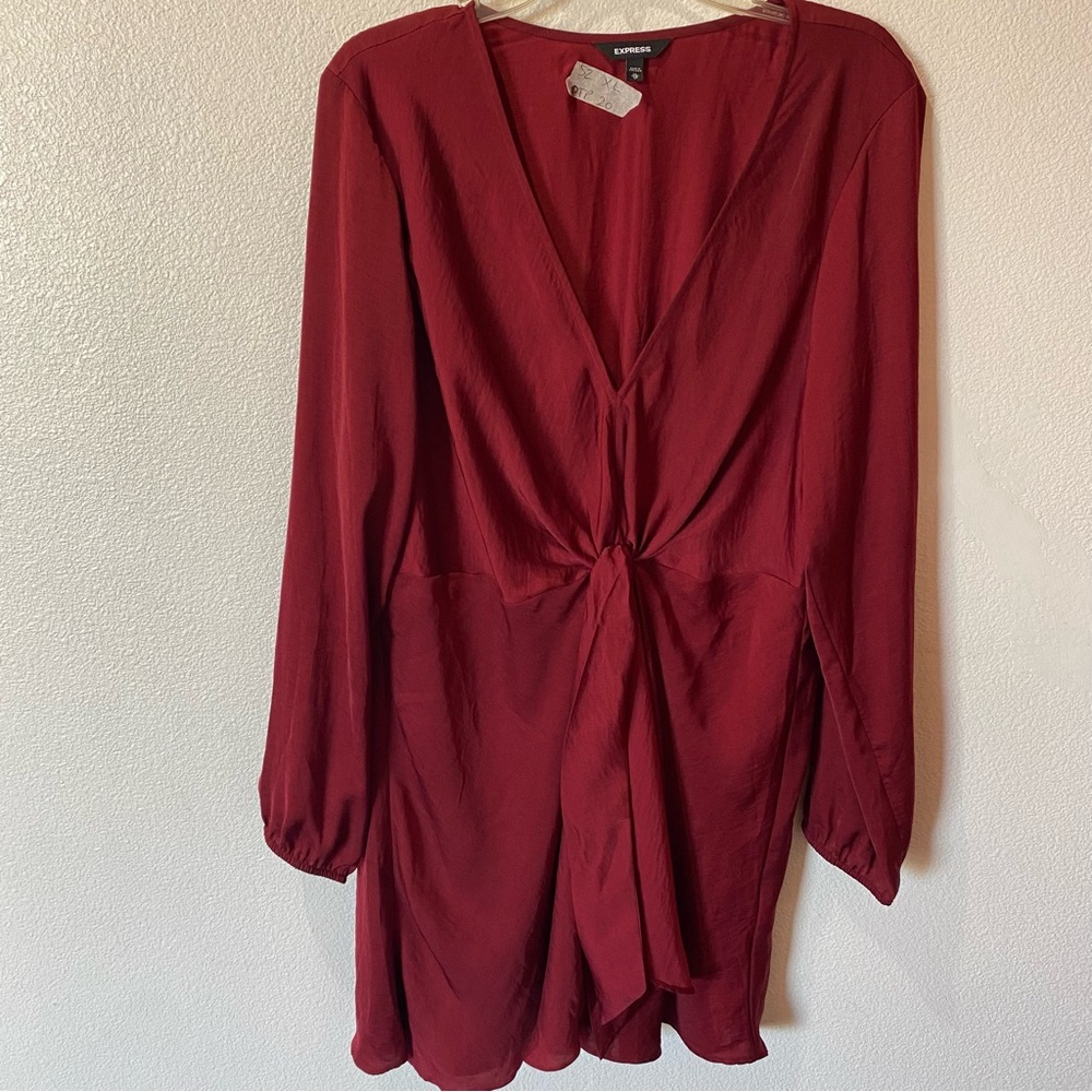 O Express Burgundy Long Sleeve Dress Womens size XL faux wrap